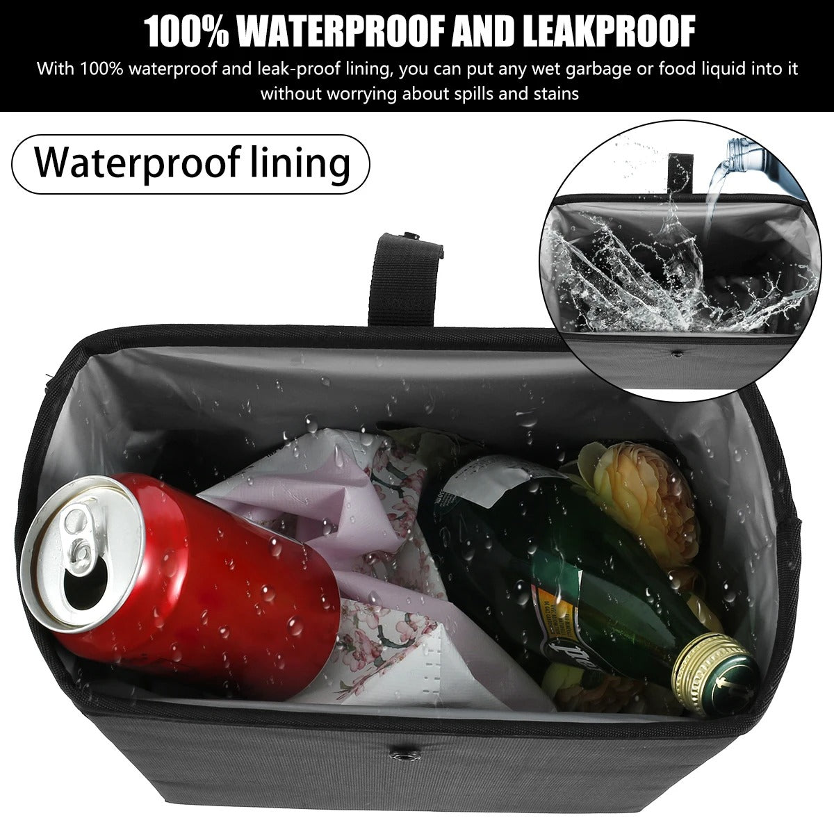 Foldable Waterproof Car Trash Can – 6.5L/8.5L Large Capacity Garbage Bag & Storage Organizer with Hanging Strap - Delicate Leather