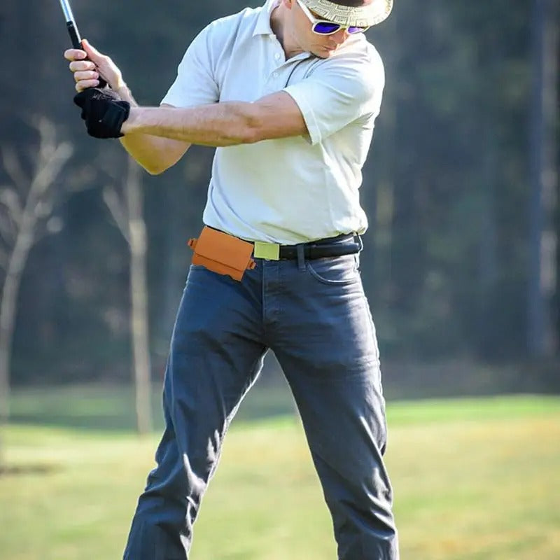 Portable Golf Storage Waist Bag – Fanny Pack with Hanging Clip for Golf Balls & Tees - Delicate Leather