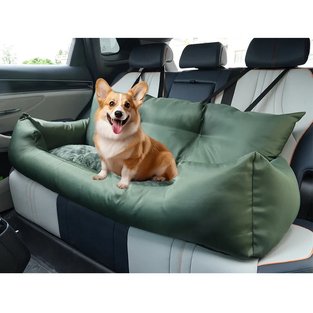 Large Foldable Dog Car Seat with Hammock Design – Travel Pet Carrier for Cats and Dogs, Ideal for Rear Seats - Delicate Leather