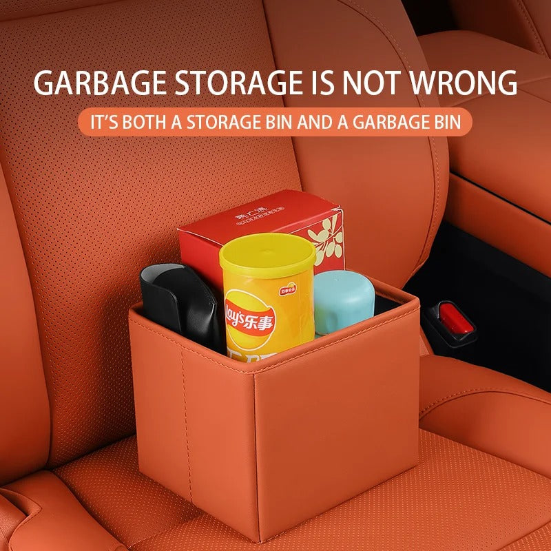 Foldable Car Trash Can & Multi-Functional Storage Box – Compact, Moisture-Proof ABS Organizer for Vehicle Interior Cleaning & Tidying - Delicate Leather