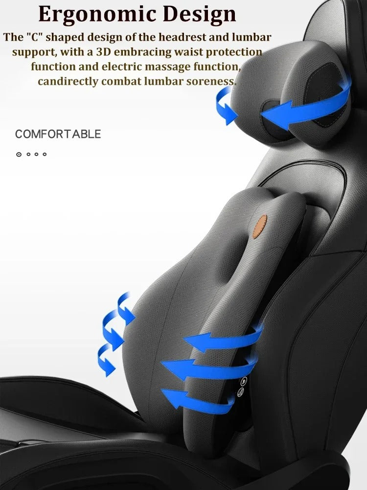 Electric Massage Neck Pillow & Lumbar Support Pad – Universal Car Seat Relaxation Headrest - Delicate Leather