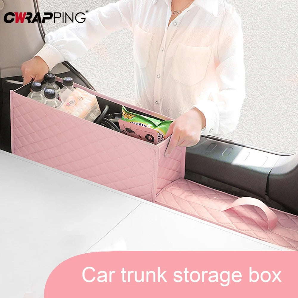 Pink Car Trunk Organizer Box – Large Foldable Cargo Storage for Car Accessories - Delicate Leather