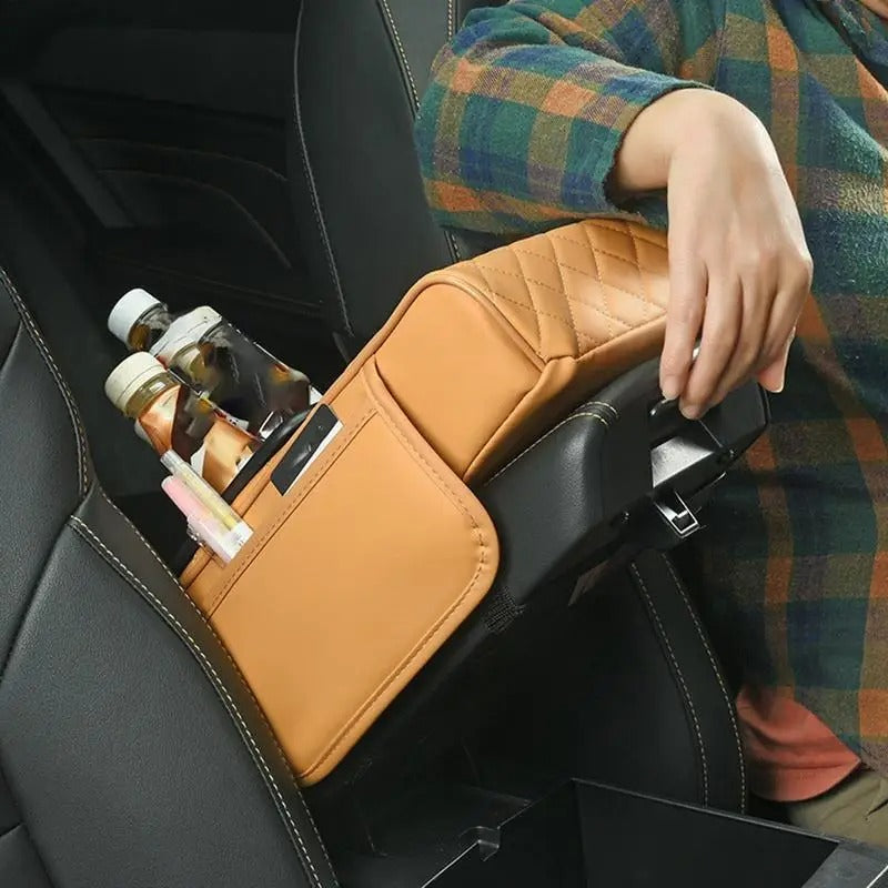 Multifunctional Center Console Cover – Armrest Cushion with Cup and Phone Holder - Delicate Leather