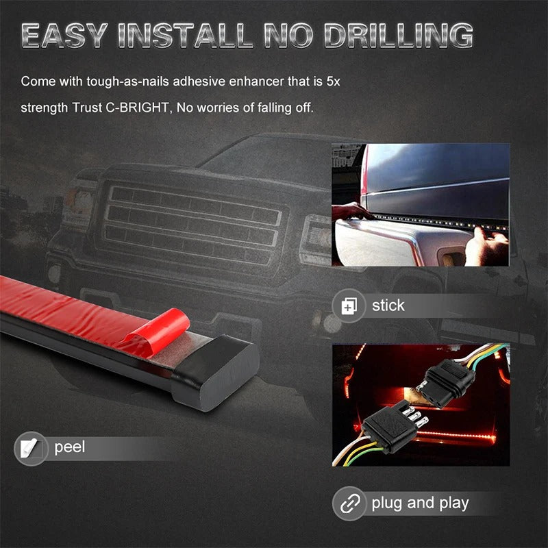 48/60-Inch LED Tailgate Light Bar - Running, Brake, Turn Signal, Reverse Light for Trucks, SUVs, and Pickups - Delicate Leather