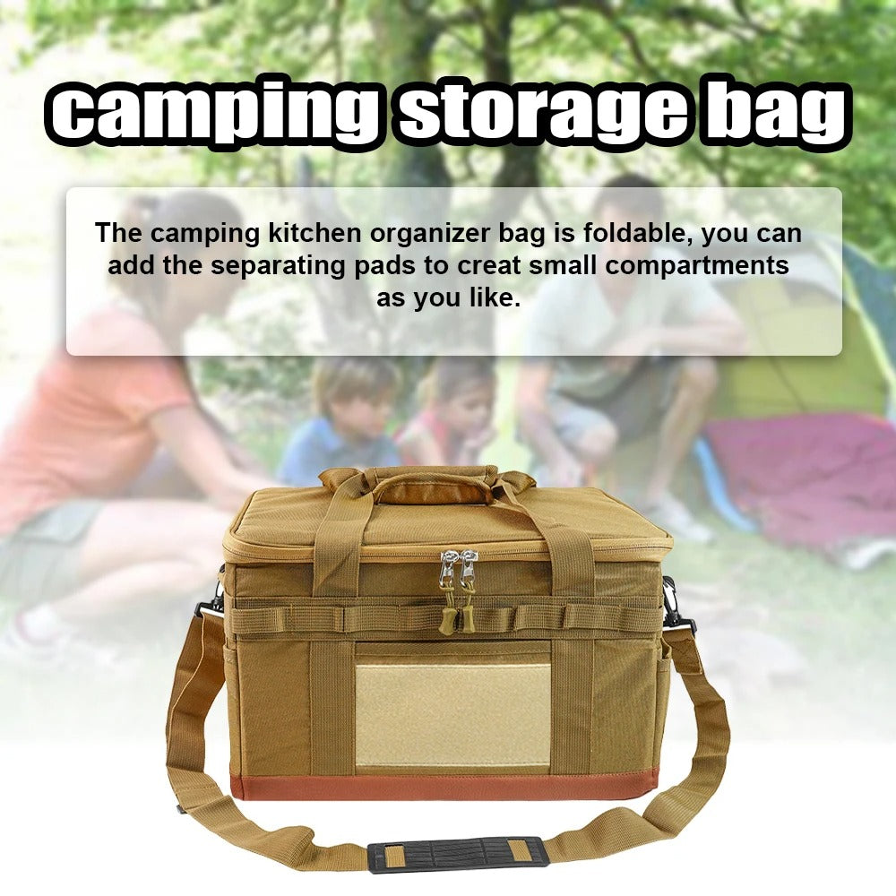 Large Zipper Camping Bag - Anti-Crash Cookware Carrying Case, Multifunctional Durable Storage Organizer - Delicate Leather