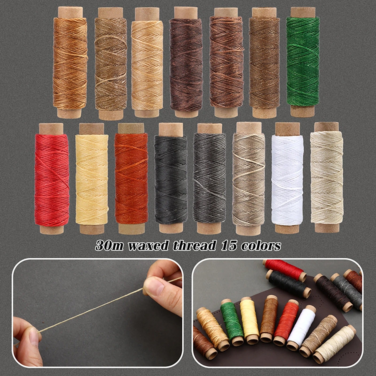 Complete Leather Sewing Kit – Waxed Thread, Needles, Awls, Groover & Punch Tools for DIY Crafting