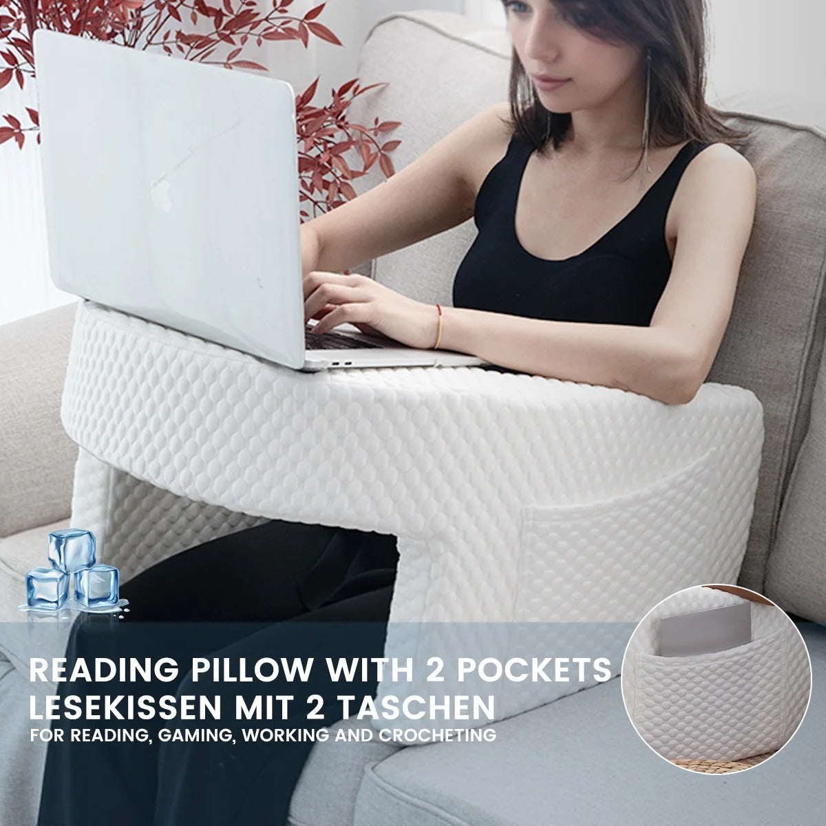 Soft Reading Pillow with Arm Rests – Lap Desk Pillow for Gaming, Working, and Relaxing - Delicate Leather