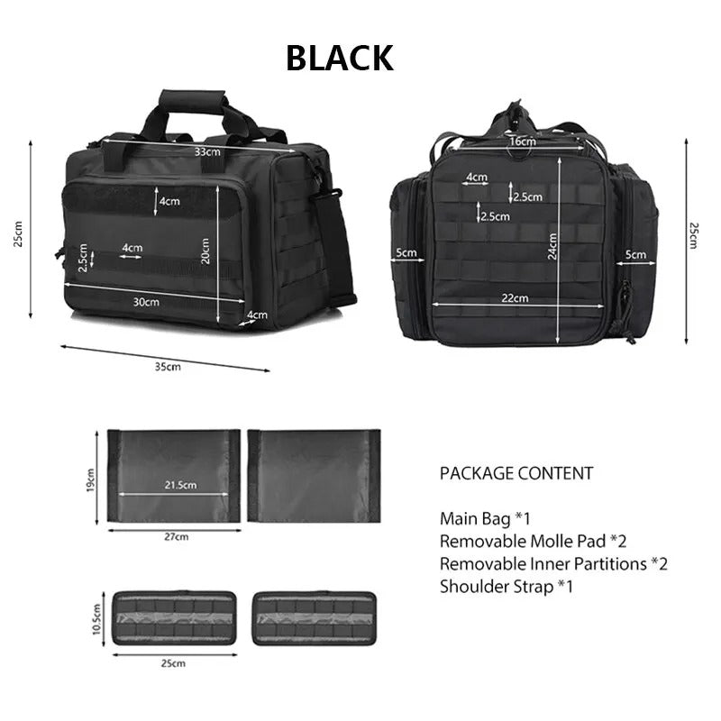 Tactical Gun Range Storage Bag – Durable Nylon Hunting Accessory with MOLLE System and Ample Storage - Delicate Leather