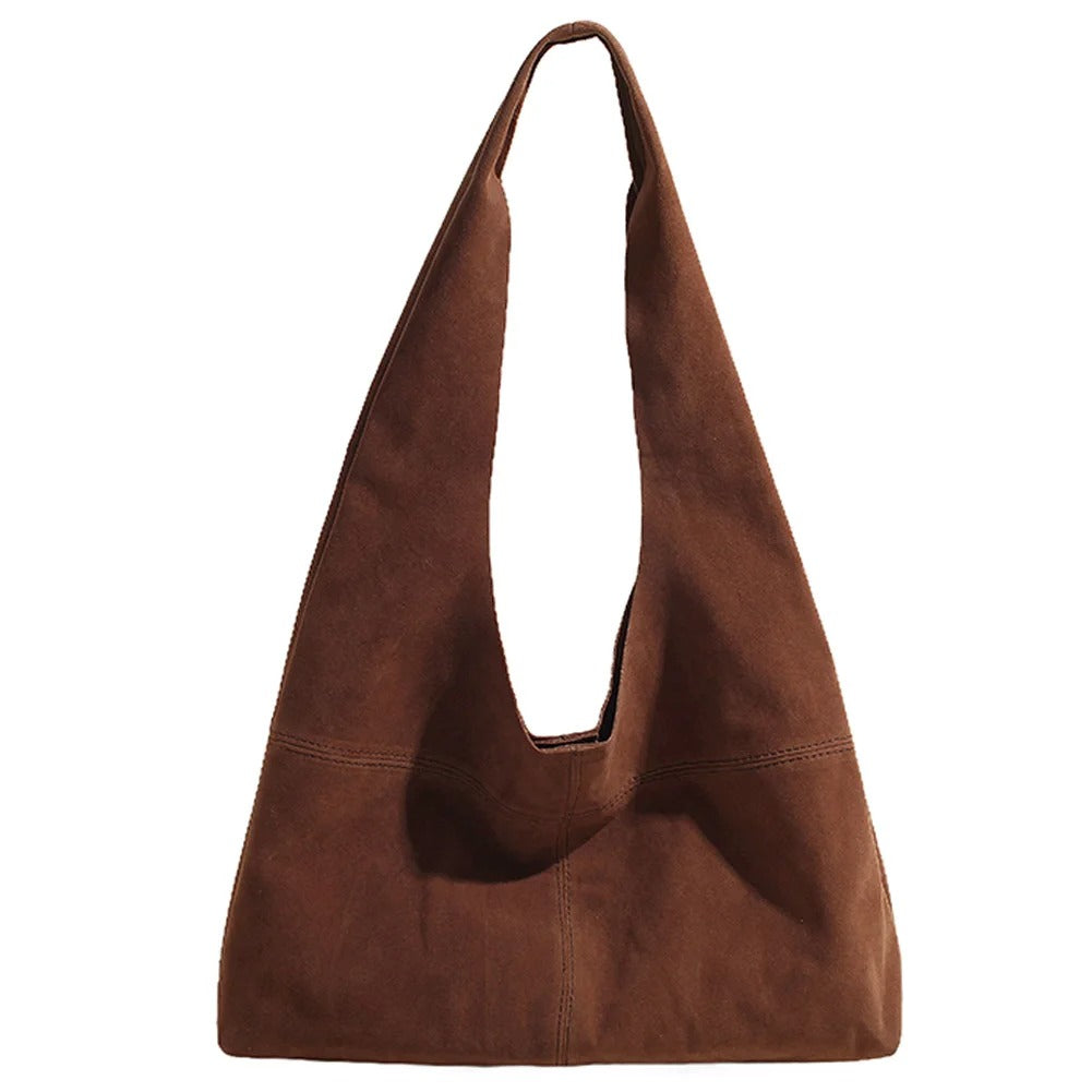 Women’s Faux Suede Tote Bag – Vintage Shoulder Handbag with Large Capacity