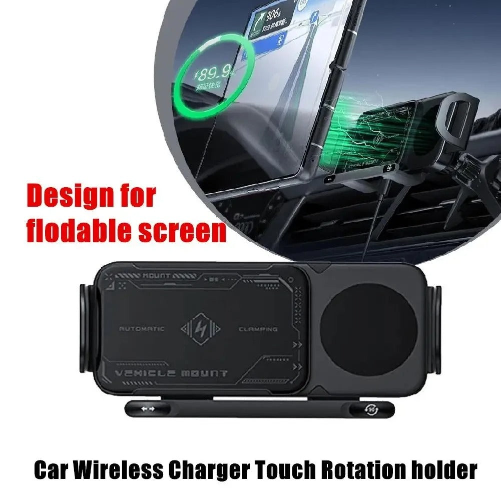 2-in-1 Magnetic Car Phone Holder with Wireless Fast Charging – Auto-Rotating Air Vent Mount for Smartphones & Tablets - Delicate Leather