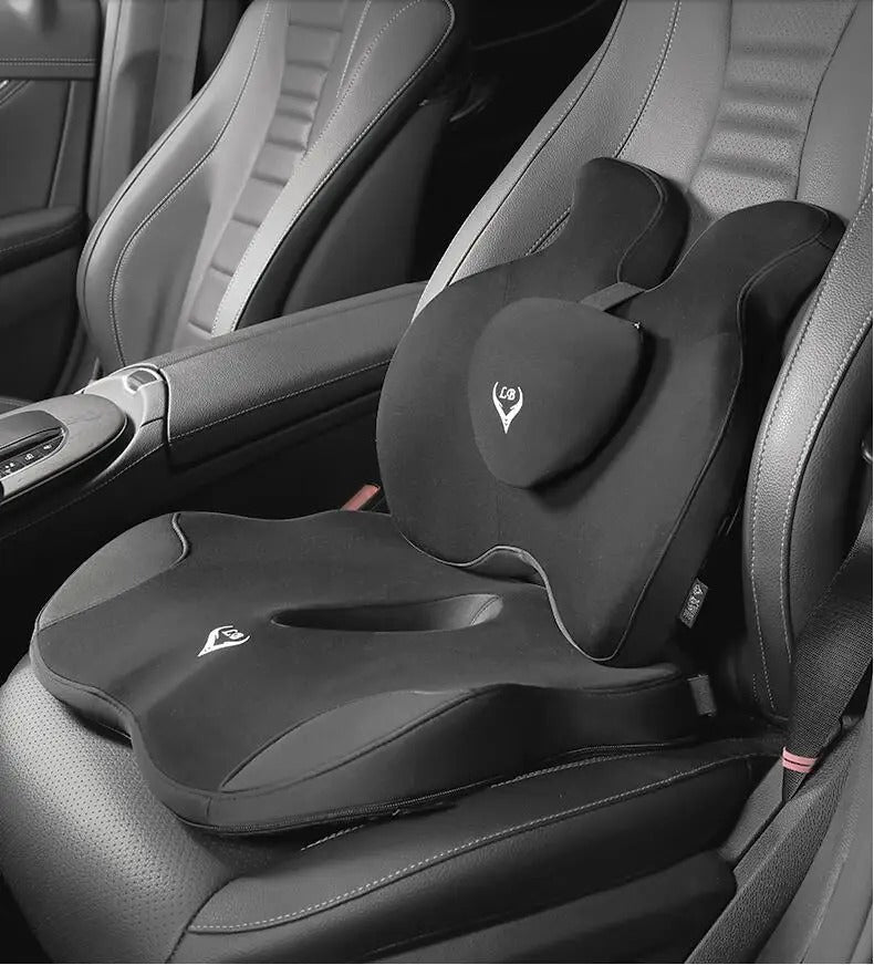 Orthopedic Memory Foam Seat & Back Cushion Set – Coccyx and Waist Support for Office Chair & Car