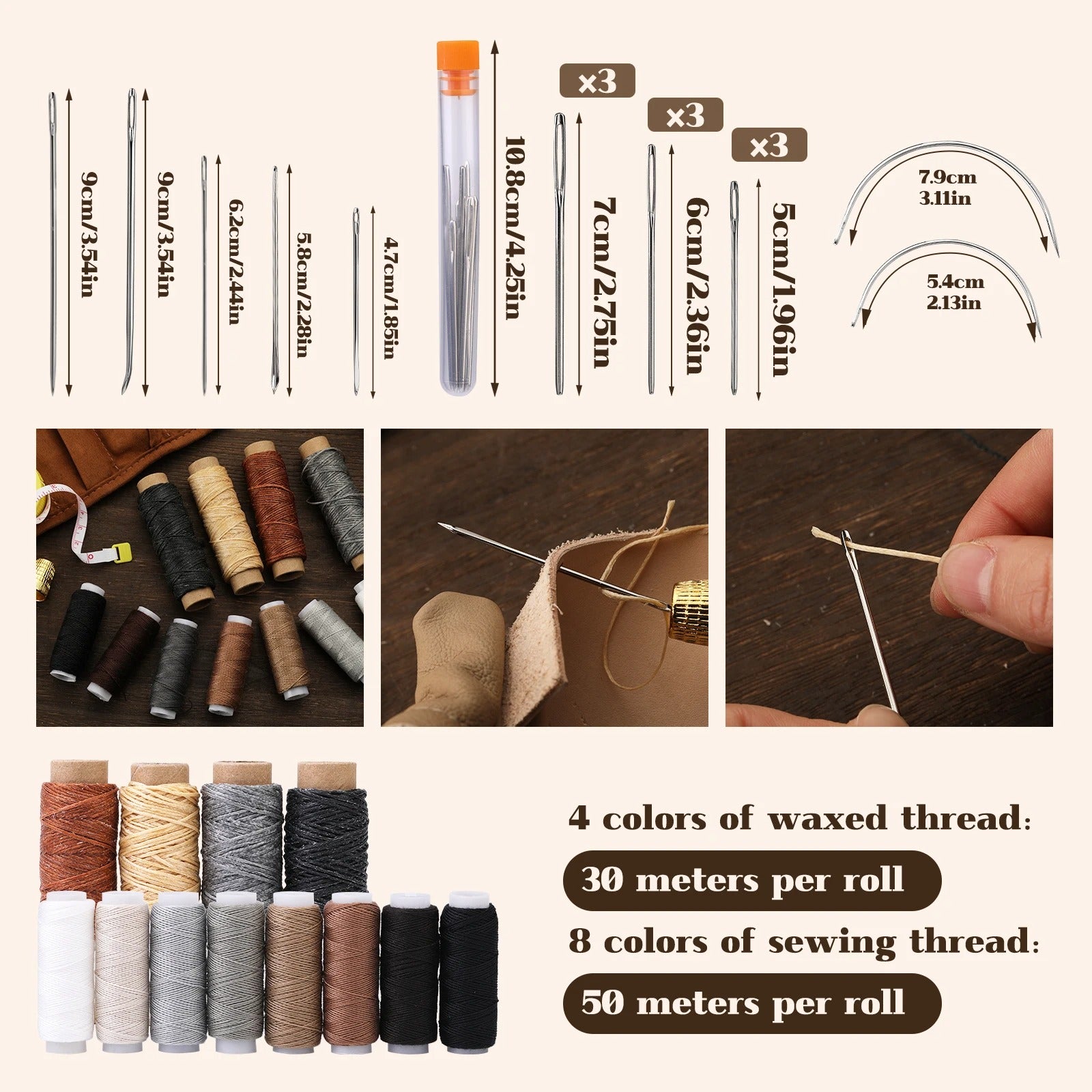 55PCS Leather Working Tools Set – Complete Kit with Stitching Groover, Beveler, Sewing Thread, and More