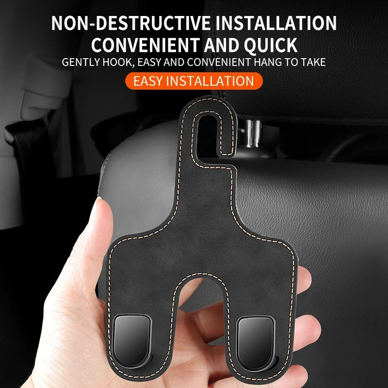 Double Hook Seat Back Storage – Flip Fur Leather Hooks for Car Front Seat - Delicate Leather