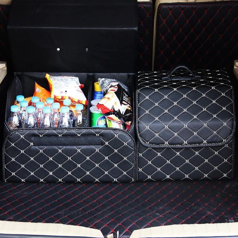 PU Leather Car Trunk Organizer – Collapsible Storage Box for Cars & SUVs | Foldable Cargo Storage Bag for Stowing & Tidying - Delicate Leather
