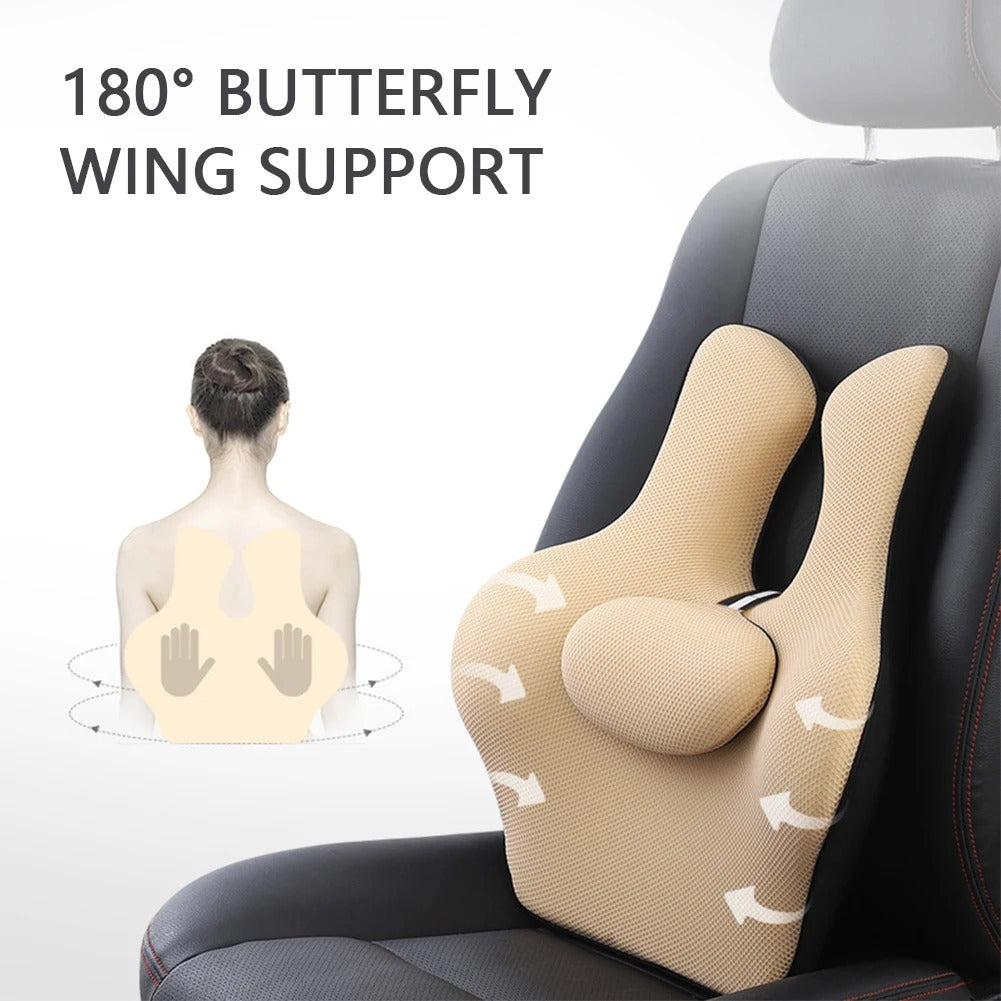 New Car Lumbar Pillow & Headrest Support – Memory Foam Cellular Grid Breathable Cushion - Delicate Leather
