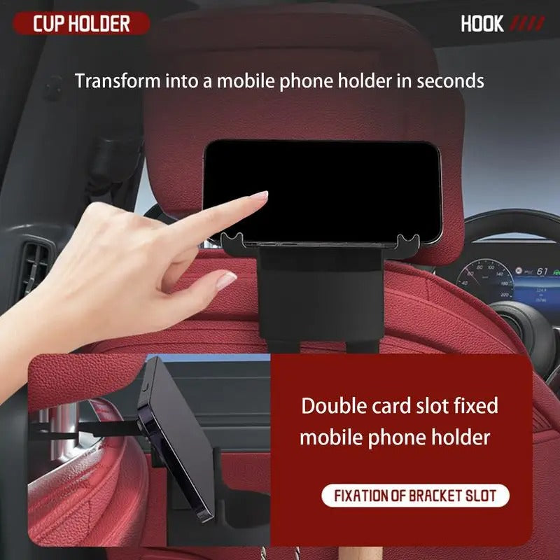 Multifunctional Car Seat Cup Holder - Headrest Drink Holder & Hanger for Beverages, Bottles, and Coffee Cups - Delicate Leather