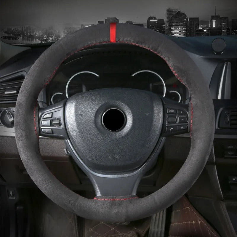 Suede Leather Braided Car Steering Wheel Cover – Universal 38cm DIY Hand-Stitched Handle Cover for All-Season Comfort and Style - Delicate Leather