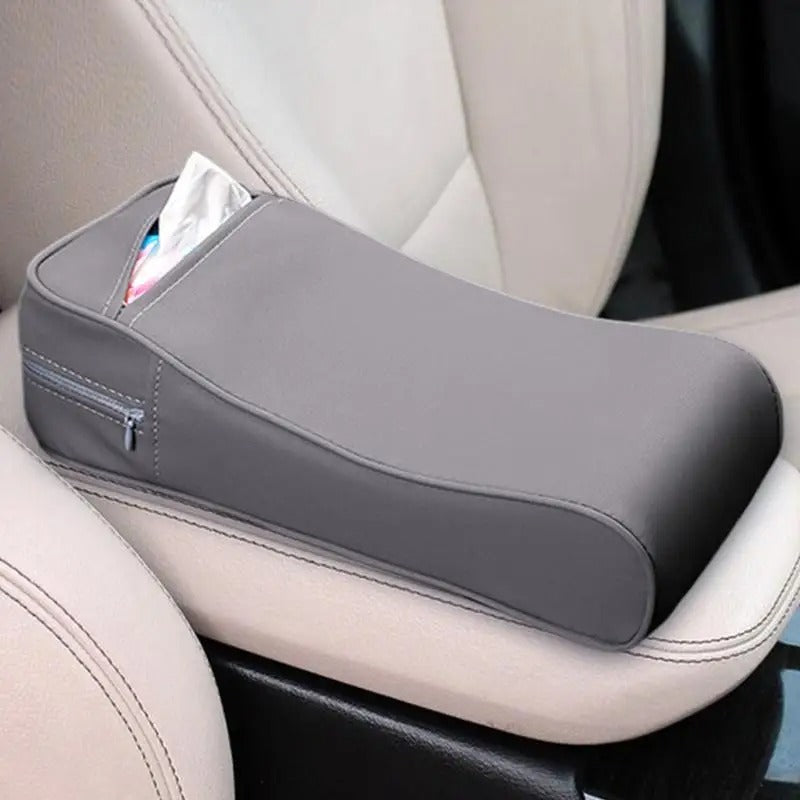 Car Armrest Cushion with Tissue Box – Center Console Pad for Comfort and Convenience - Delicate Leather