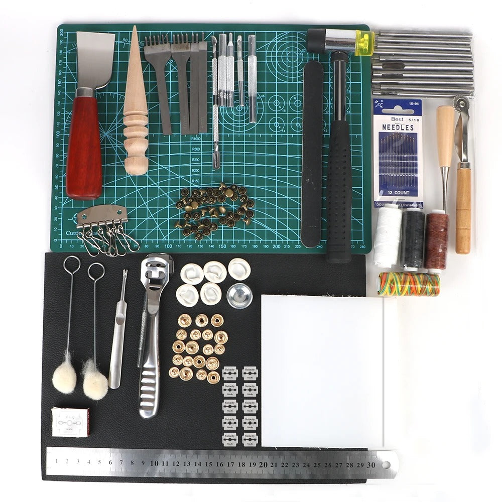69-Piece Professional Leather Craft Tools - Saddle Groover Kit for DIY Carving, Stitching, and Punching - Delicate Leather
