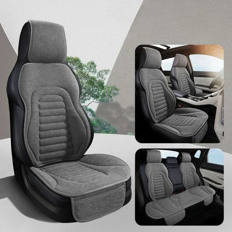 Universal Flax Car Seat Covers – Breathable Four-Season Linen Seat Protectors | Anti-Slip, Eco-Friendly, Semi-Wrap Design for Cars, SUVs, MPVs - Delicate Leather