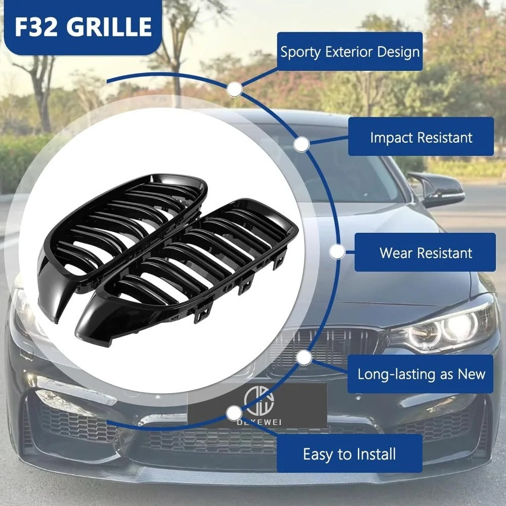 Gloss Black Double Slats Front Kidney Grille for BMW 4 Series F32/F33/F36 & M3/M4 (2013-2019)