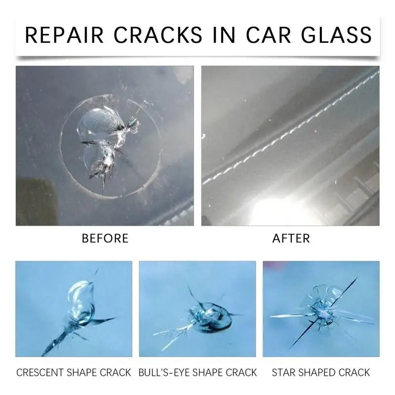 Cracked Windshield Repair Kit 3ml - Quick-Fix Glass Scratch & Damage Repair Glue for Cars and Mirrors - Delicate Leather