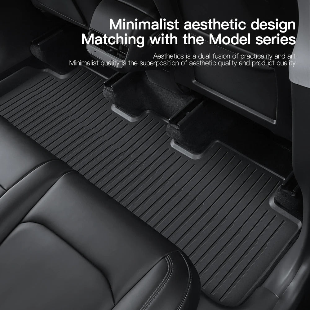 TPE Waterproof Anti-Slip Floor & Trunk Mat Set for Tesla Model Y (2021-2024) and Model 3 Highland - All-Weather Floor Liner - Delicate Leather