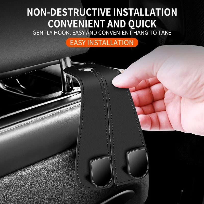 Durable Car Seat Back Double Hook – Leather Hanging Bag Storage Organizer - Delicate Leather