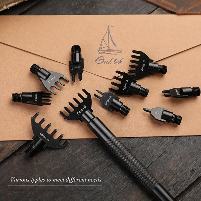Leather Craft Tools Set – Groover, Cutting Knife, Hole Puncher, Edge Trimmer, and Polishing Tools - Delicate Leather
