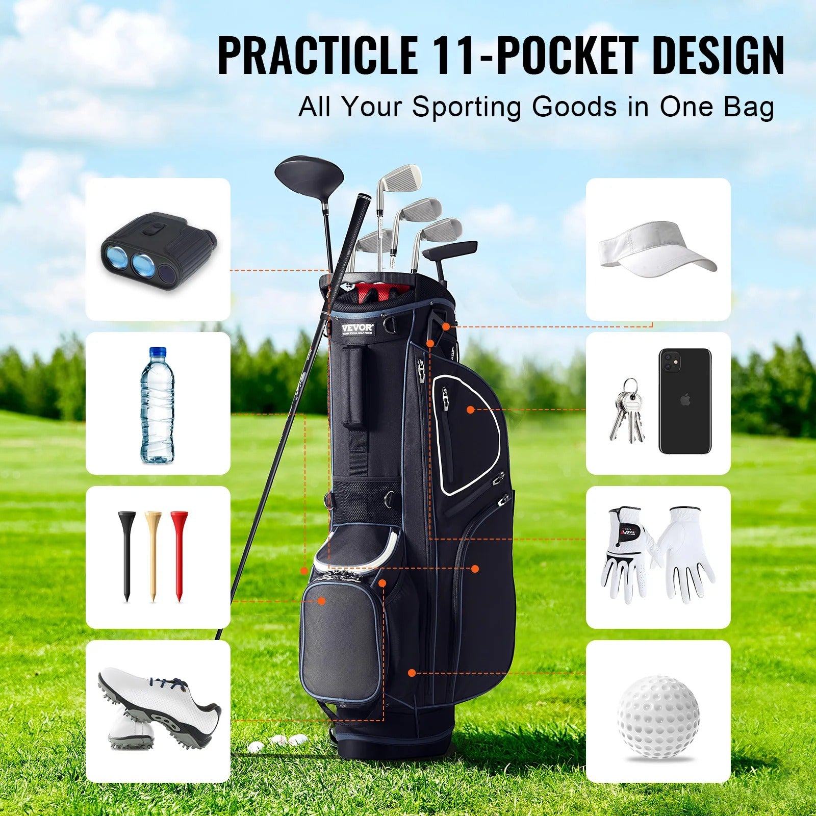 Premium Golf Cart Bag with 14-Way Organizer – Durable & Waterproof Golf Bag with Handles & Dust Cover - Delicate Leather