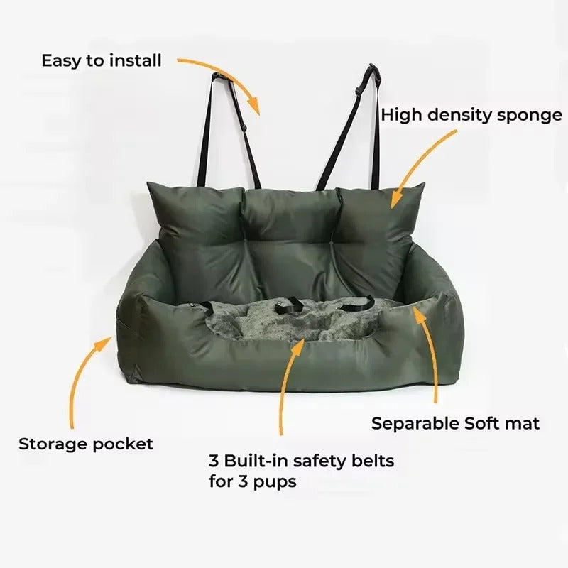 Luxury Removable Waterproof Dog Car Seat & Bed - Portable Travel Pet Carrier for Medium and Large Dogs - Delicate Leather