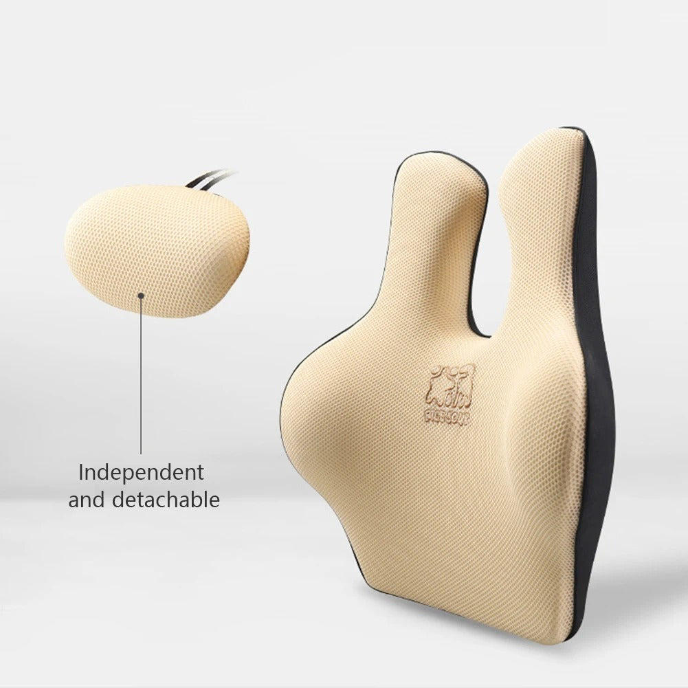 New Car Lumbar Pillow & Headrest Support – Memory Foam Cellular Grid Breathable Cushion - Delicate Leather