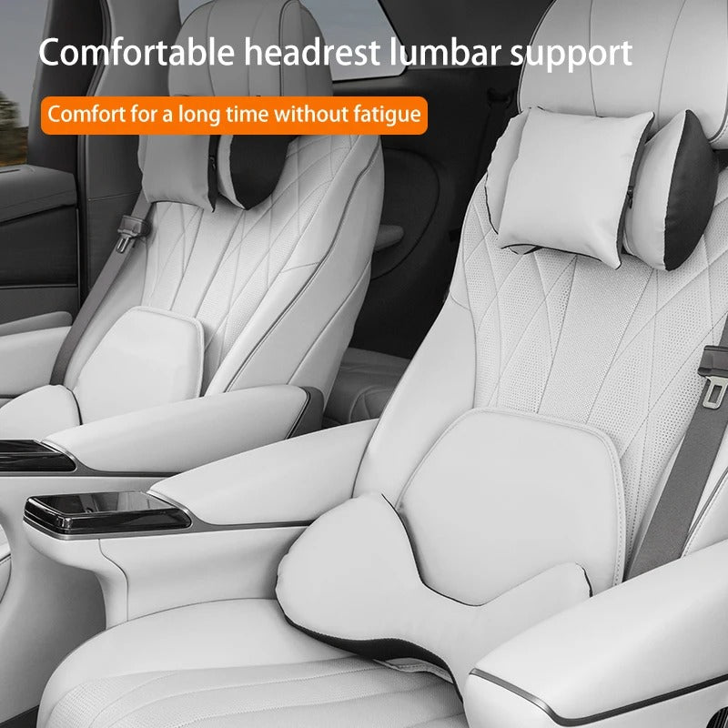 Leather Car Neck Pillow & Lumbar Support – Universal Headrest Cushion for Car - Delicate Leather