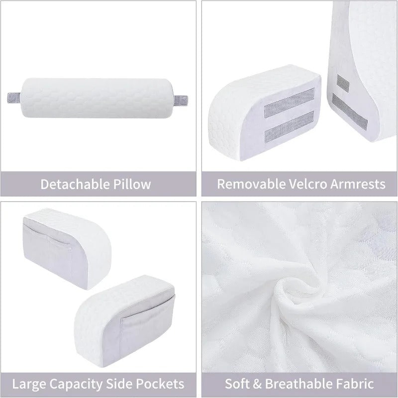 4PCS Memory Foam Reading Pillow – Back Support with Armrests for Bed & Gaming - Delicate Leather