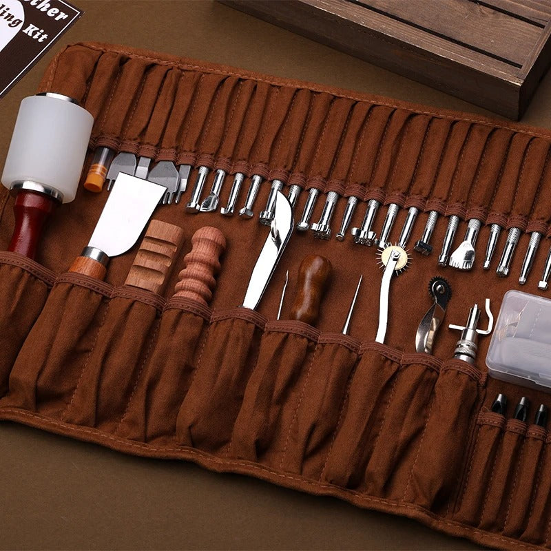 92-Piece Leather Working Kit - Comprehensive Craft Tools with Sewing Thread, Needles, Groover, and More