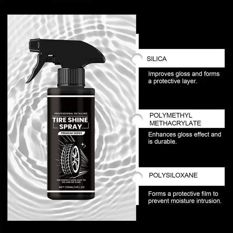 Tire Shine Spray – 120ml Wheel & Tire Dressing for Long-Lasting Gloss - Delicate Leather