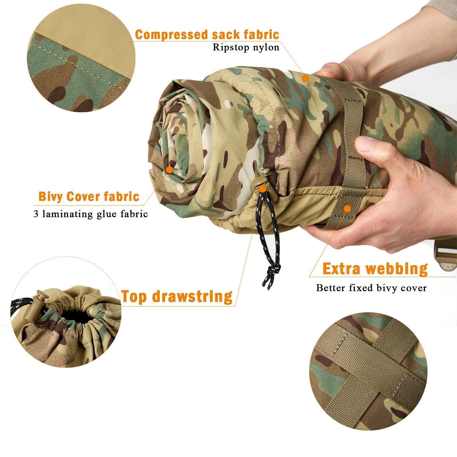 Military Army Modular Sleeping Bag Cover Sack – Multicam & Woodland Camo - Delicate Leather