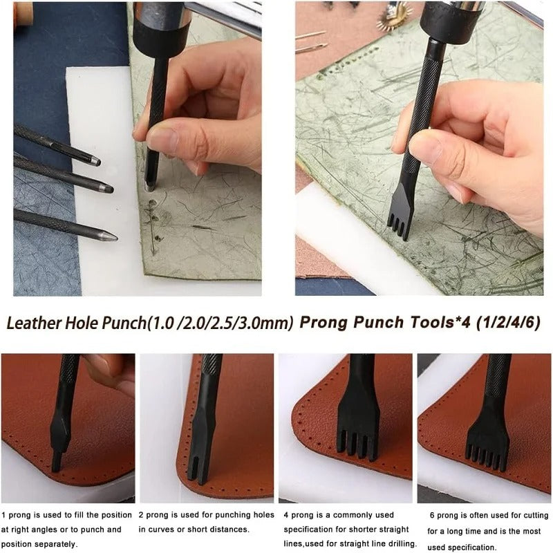 Leather Tools Kit with Waxed Thread, Hole Puncher, and Carving Knife - Perfect for DIY Handmade Leather Crafts - Delicate Leather