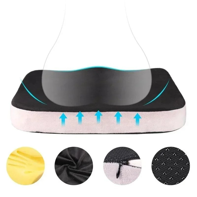 Orthopedic Memory Foam Seat Cushion – Sciatica and Back Pain Relief for Office Chairs & Car Seats - Delicate Leather