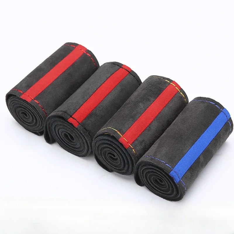 Suede Leather Braided Car Steering Wheel Cover – Universal 38cm DIY Hand-Stitched Handle Cover for All-Season Comfort and Style - Delicate Leather