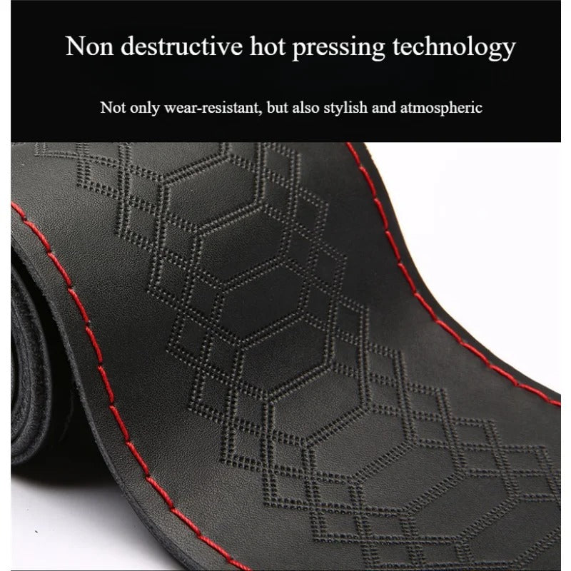 Genuine Leather Embossed Braiding Steering Wheel Cover - Hand-Stitched Anti-Slip Car Decoration Accessory