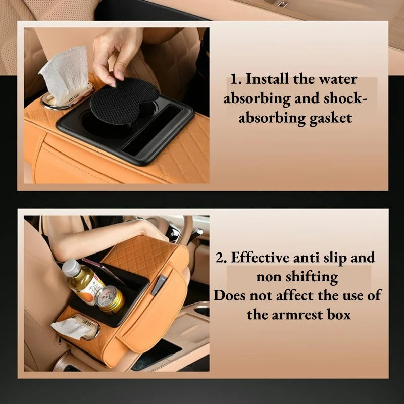 Thick Car Center Console Armrest Cushion with Tissue Box, Cup Holder, and Side Extension – Portable Car Pillow Armrest Pad