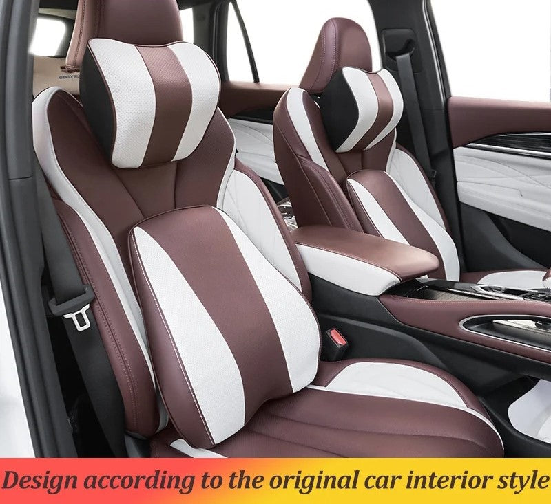 Memory Foam Car Headrest Pillow & Lumbar Support Cushion – Neck Holder & Seat Comfort for Ultimate Driving Relief - Delicate Leather