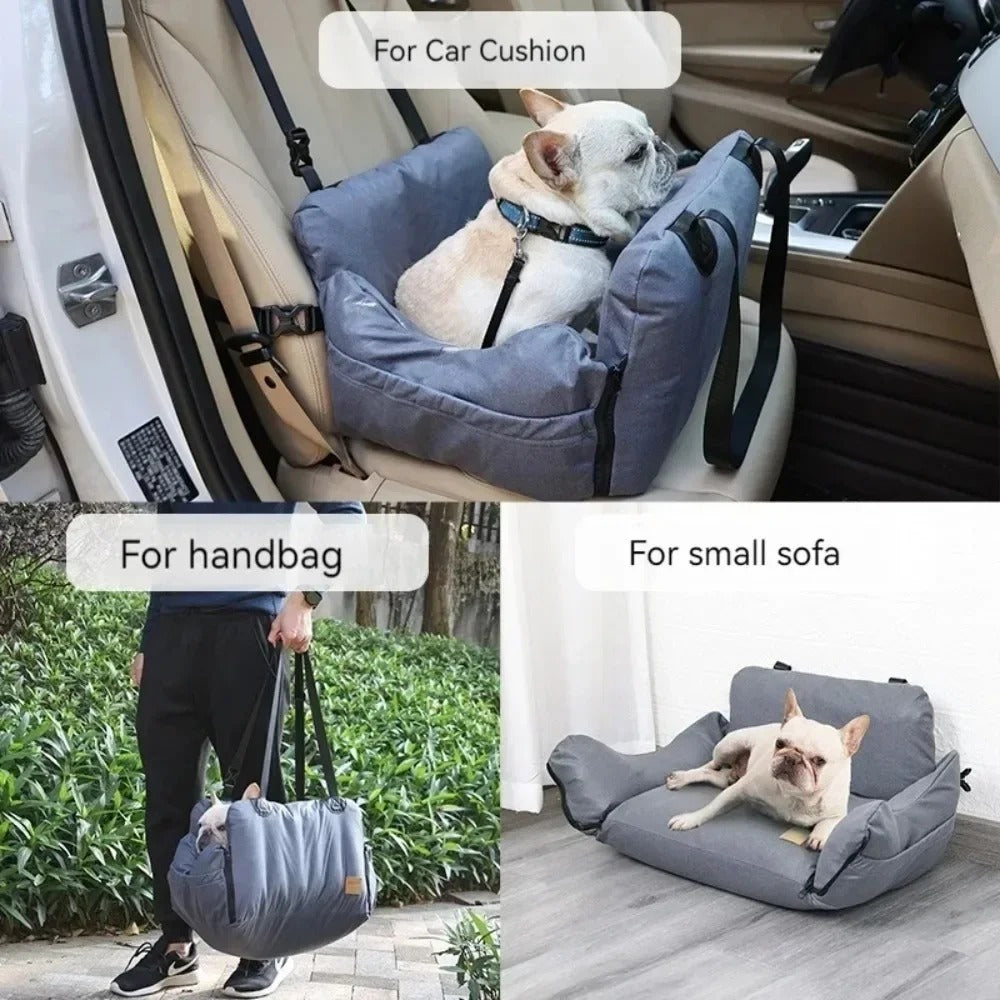 Thick Pet Car Seat Travel Carrier - Detachable, Washable, Ultra-Soft Travel Bed for Cats & Dogs - Delicate Leather