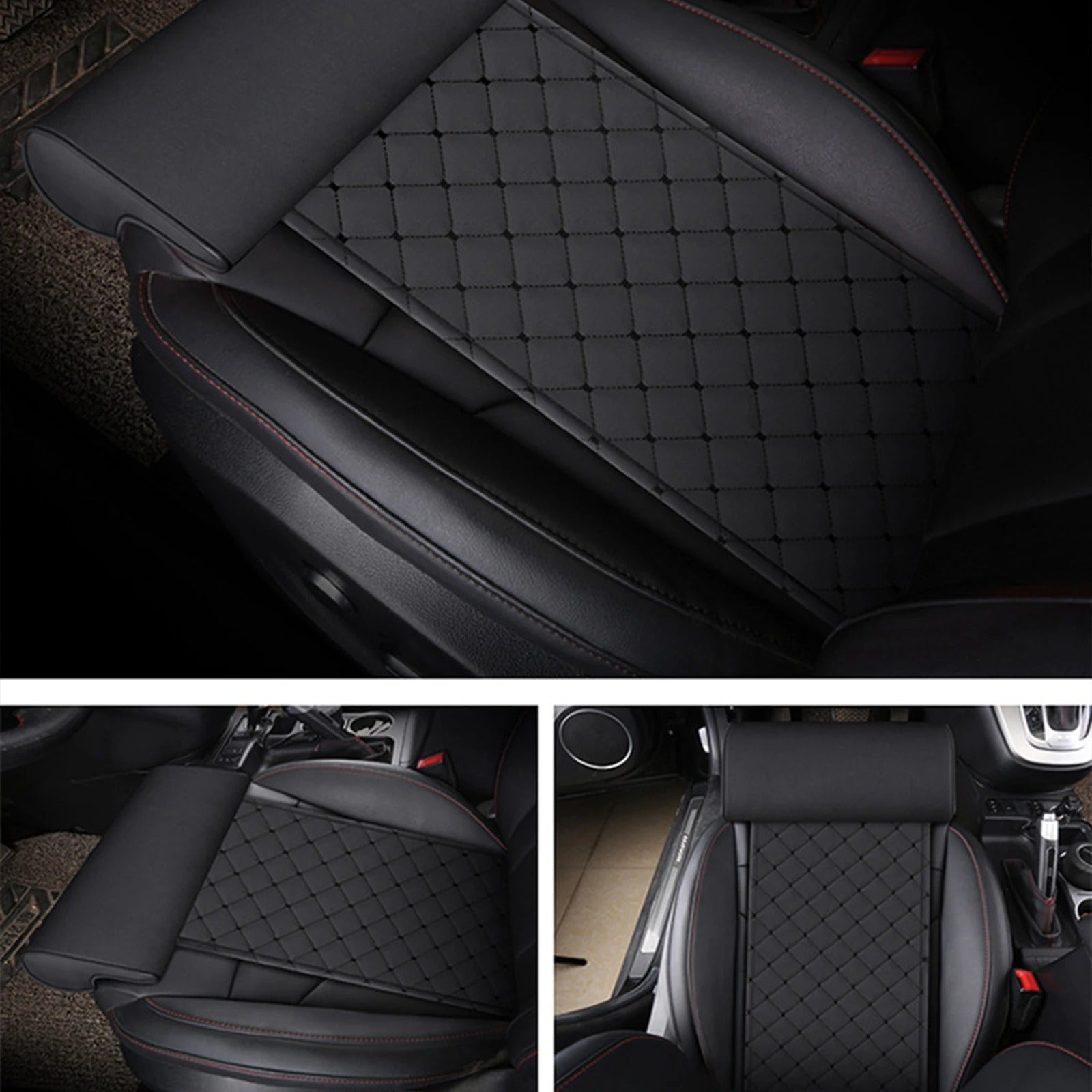 Leather Car Seat Extender Cushion – Memory Foam Leg Support Pillow for Long-Distance Driving and Office Use