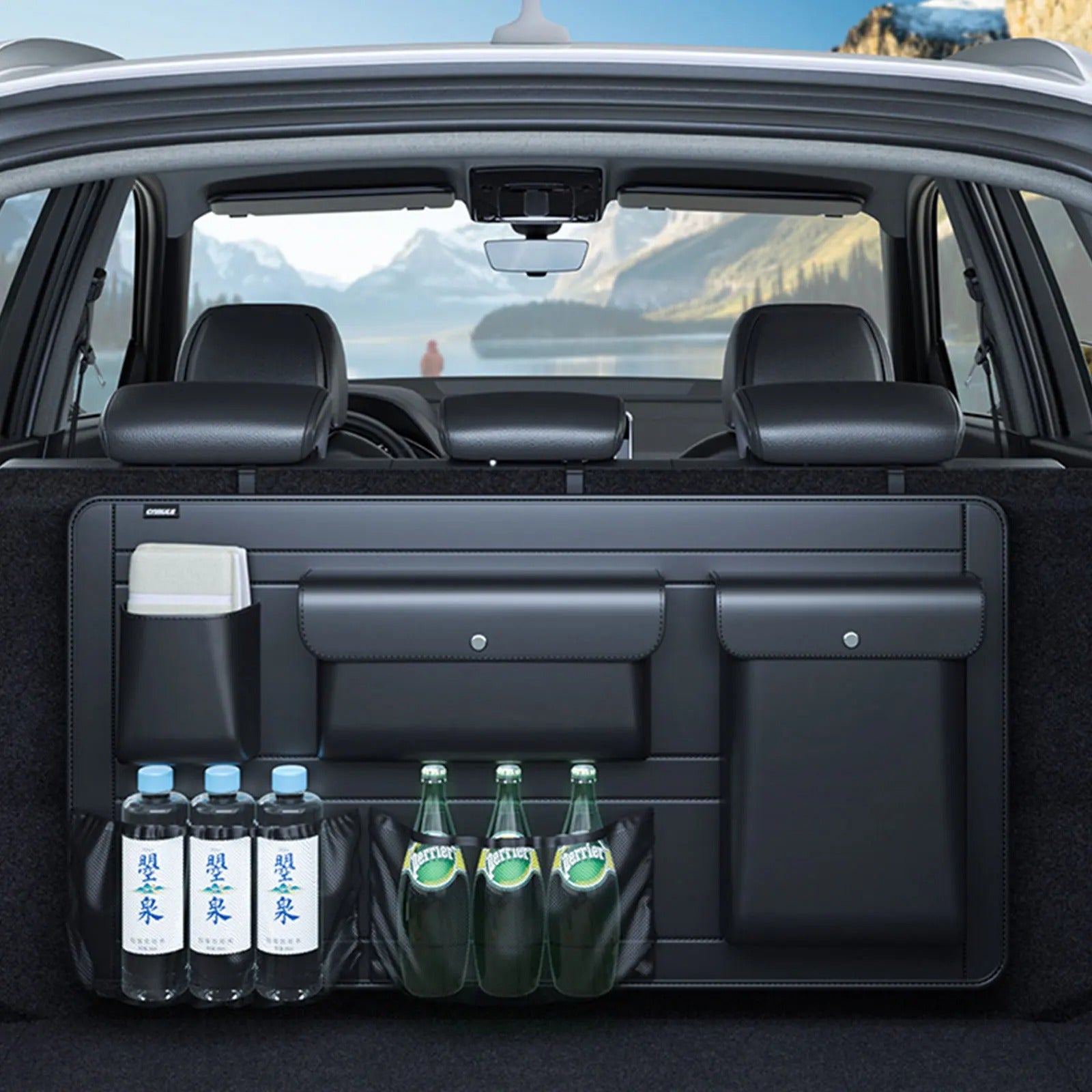 High-Capacity PU Leather Car Backseat & Trunk Organizer – Adjustable 5-Bag Storage Solution