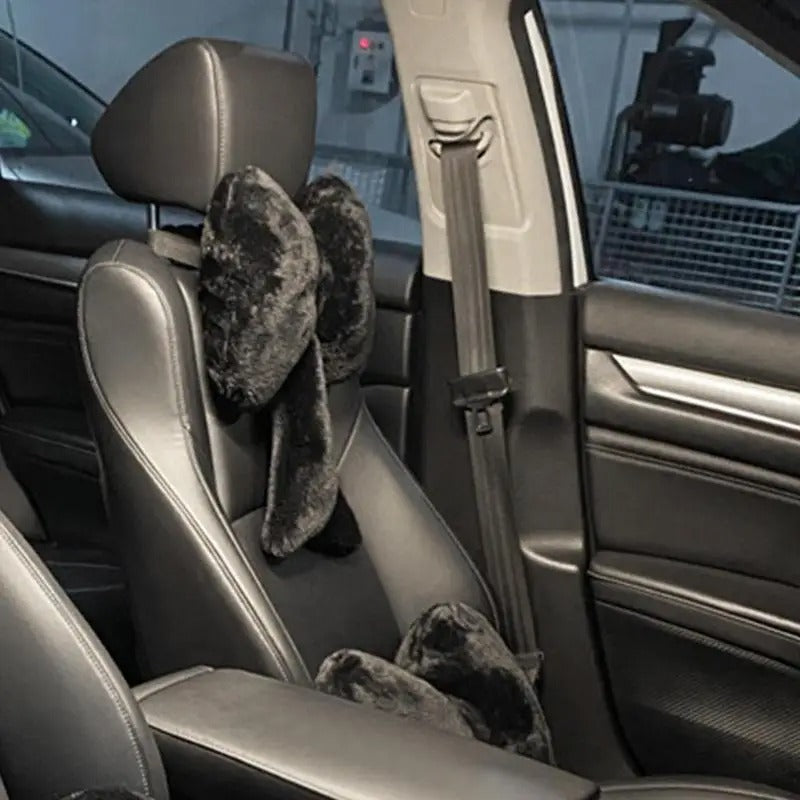 Plush Bowknot Car Headrest Pillow – Soft Neck & Lumbar Support Cushion - Delicate Leather