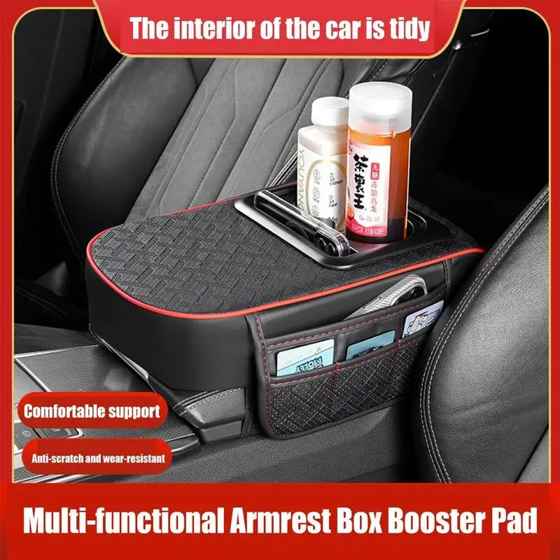 Multi-Functional Car Armrest Cover with Cup Holder – Center Console Cushion with Storage - Delicate Leather