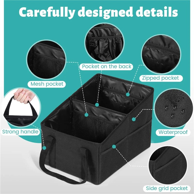 High-Capacity Black Car Trunk Organizer – Space-Saving Storage Box for Car Seats and Trunks