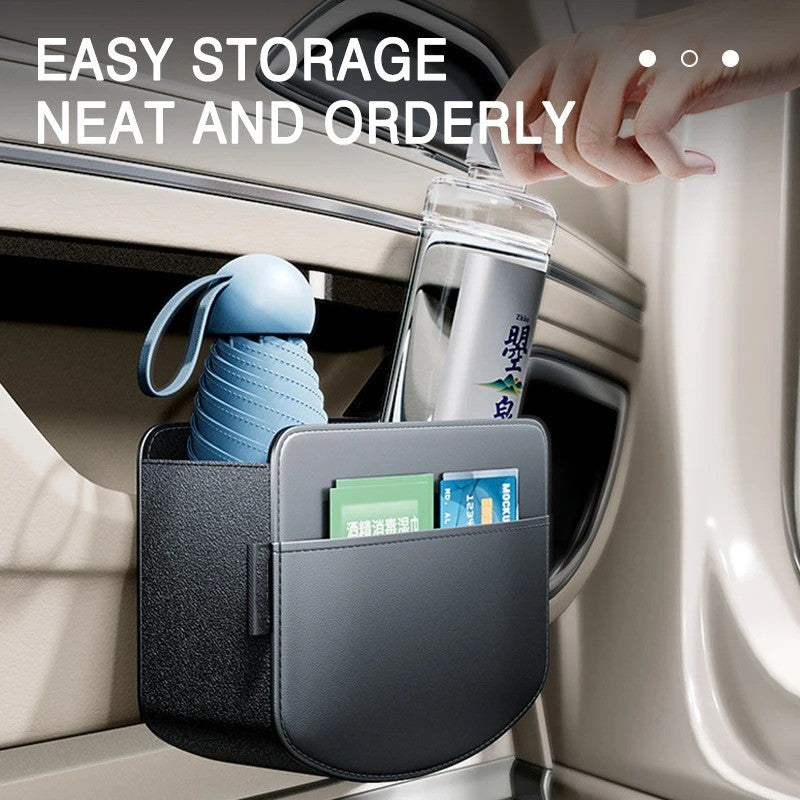 PU Leather Car Door Storage Box – Universal Interior Organizer Bag for Drinks, Waste, Cards, Keys & Sunglasses | Clip-On Auto Accessory - Delicate Leather